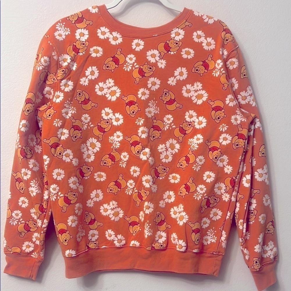 Rusty Orange Winnie the Pooh Crewneck Sweater Floral Print pit to pit 21 (331)